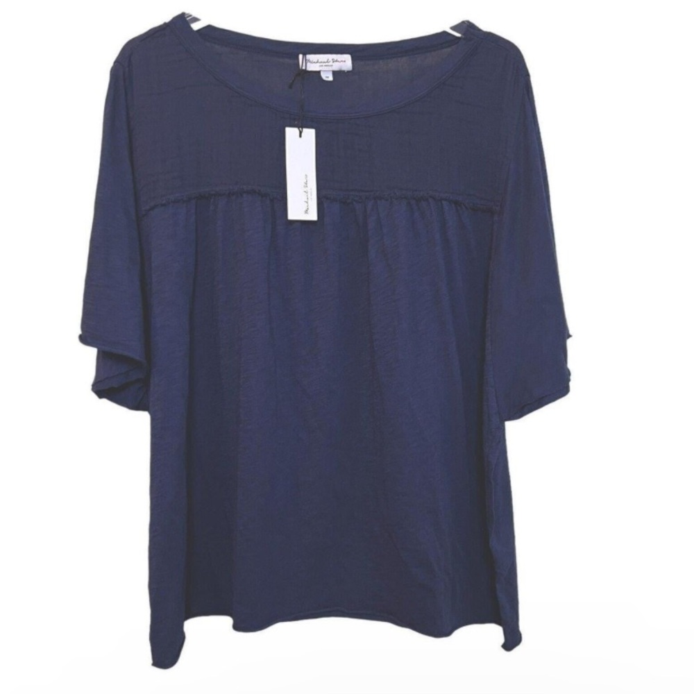 NWT Michael Stars Women’s Supima Cotton Slub Crew Neck Tee Size XL Navy